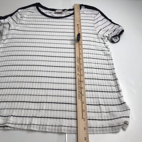 Anthropologie Postmark Top Womens Small Black White Stripe Ribbed Short Sleeve - Picture 8 of 9